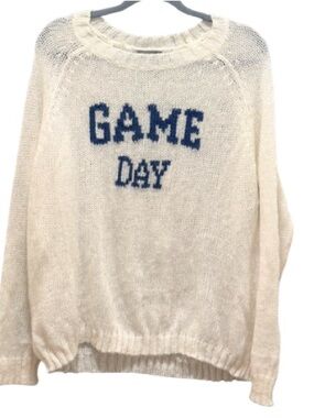 Wooden Ships Wool Blend Game Day Football Soccer Hockey Semi-Sheer Sweater M/L